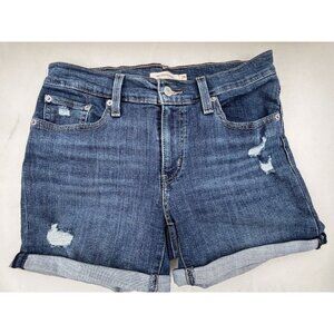 Levi’s Mid Length Jean Shorts Size 28" Cuffed Distressed Denim Medium Blue